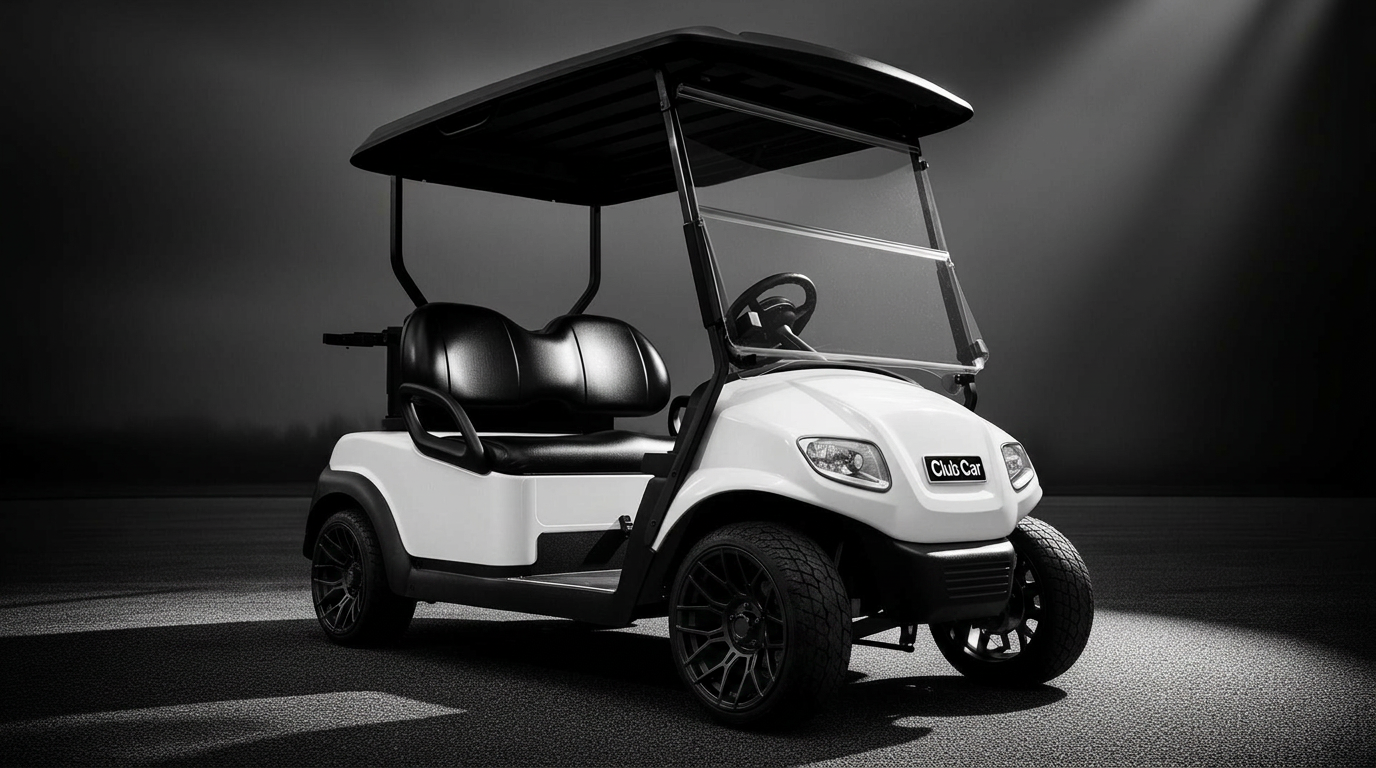 Custom black Club Car with LED light bar and lifted suspension